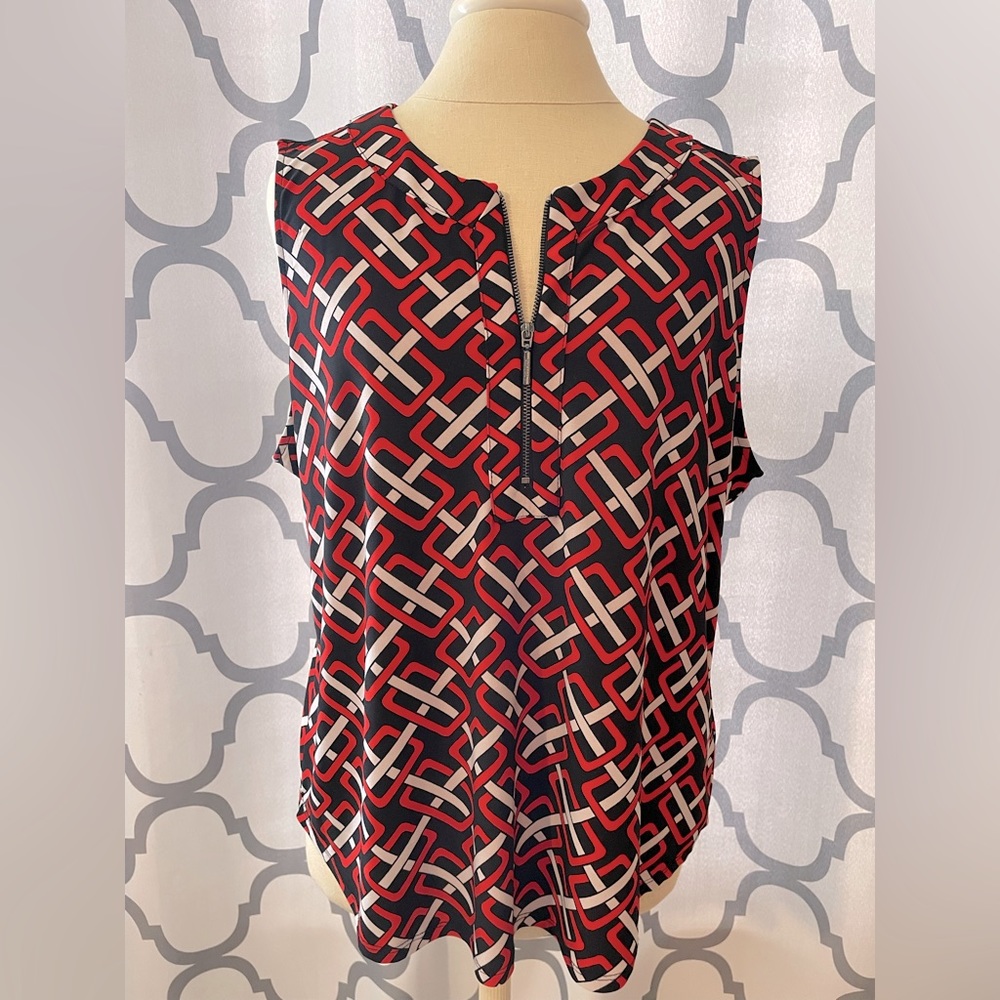 🤍red black and white sleeveless blouse🤍